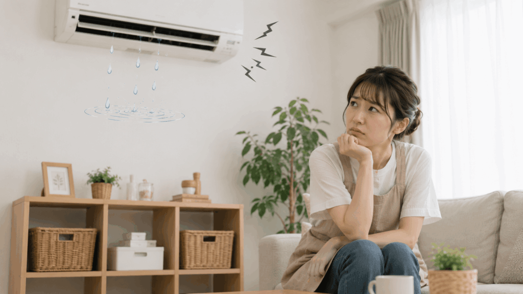 エアコンからの水の音に悩む若い主婦