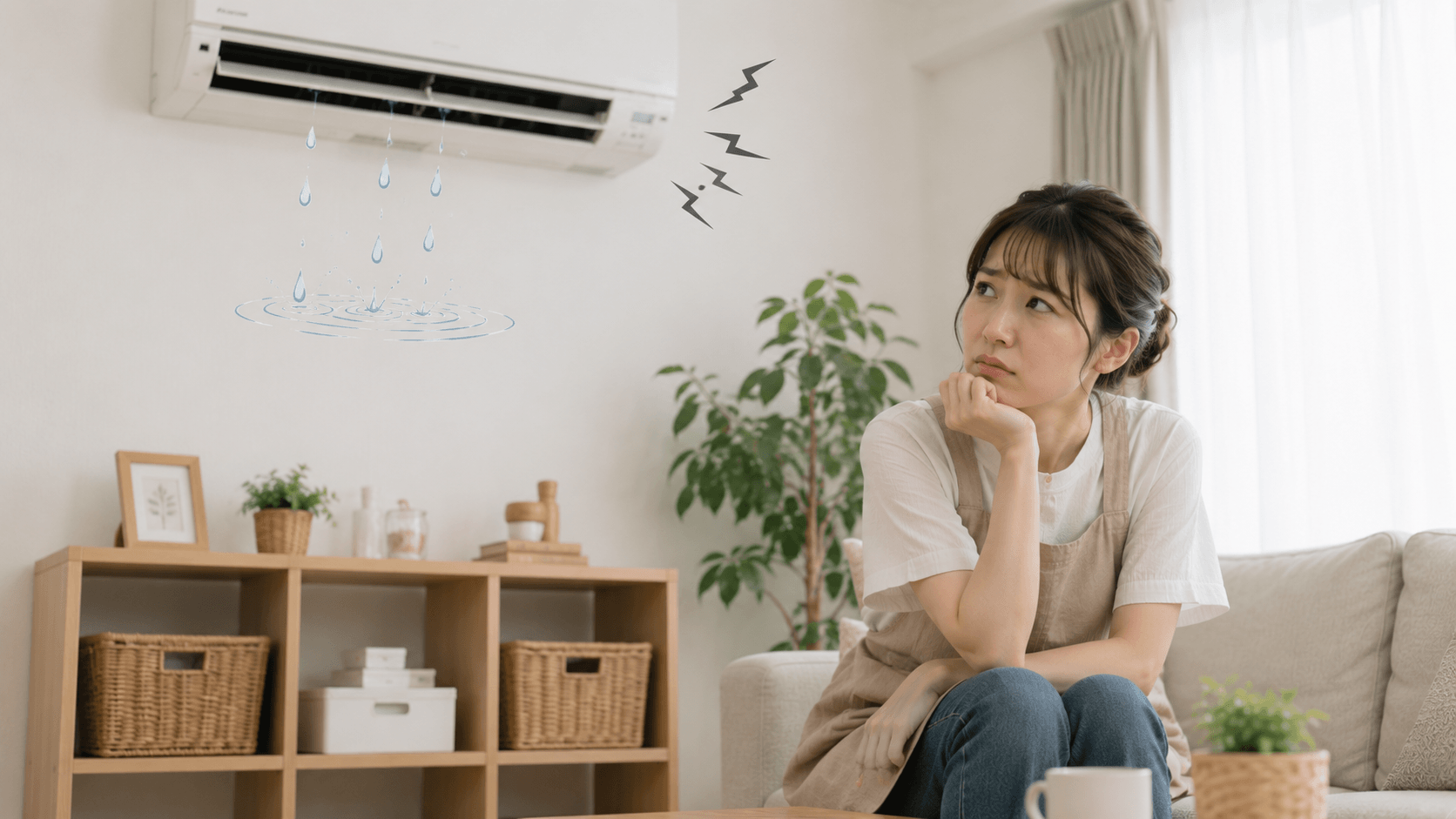 エアコンからの水の音に悩む若い主婦