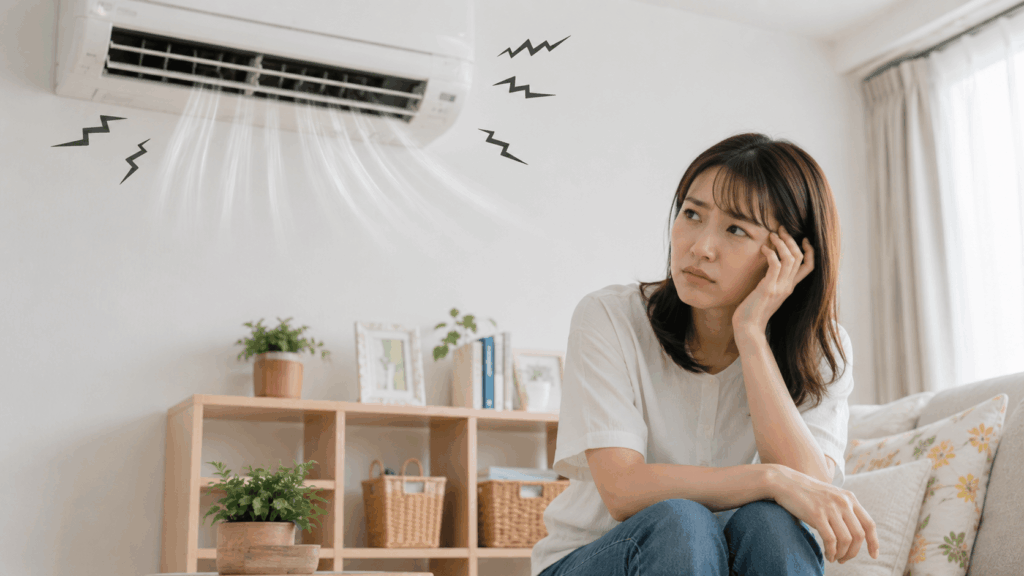 エアコンからの異音に悩む若い女性
