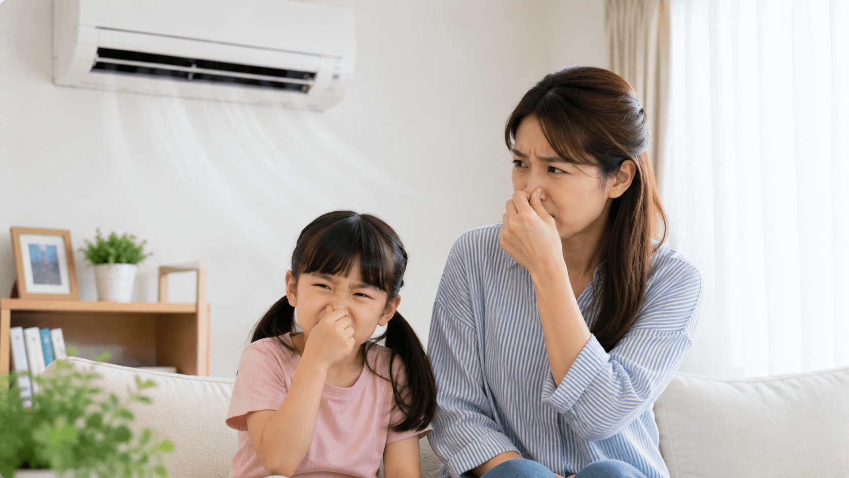 エアコンからの悪臭に耐える母と娘