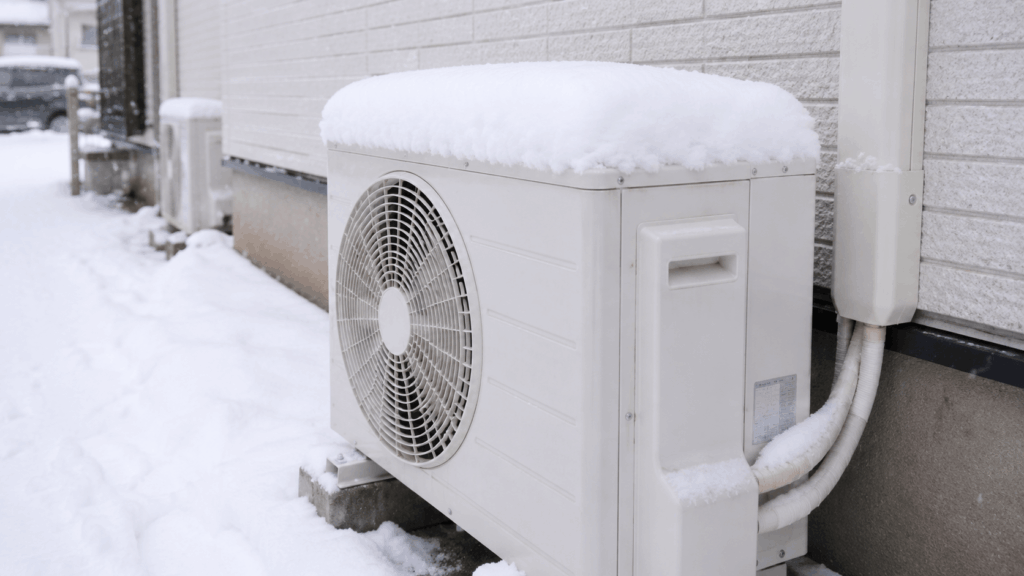 雪が積もったエアコンの室外機