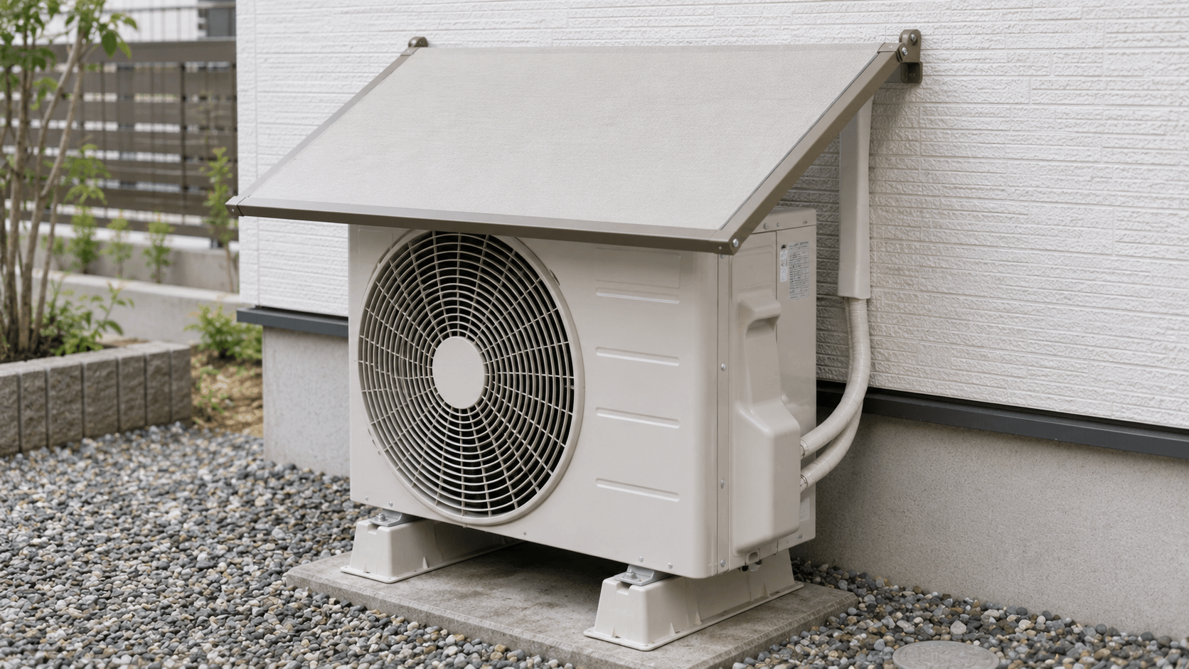 日除けが設置されたエアコンの室外機
