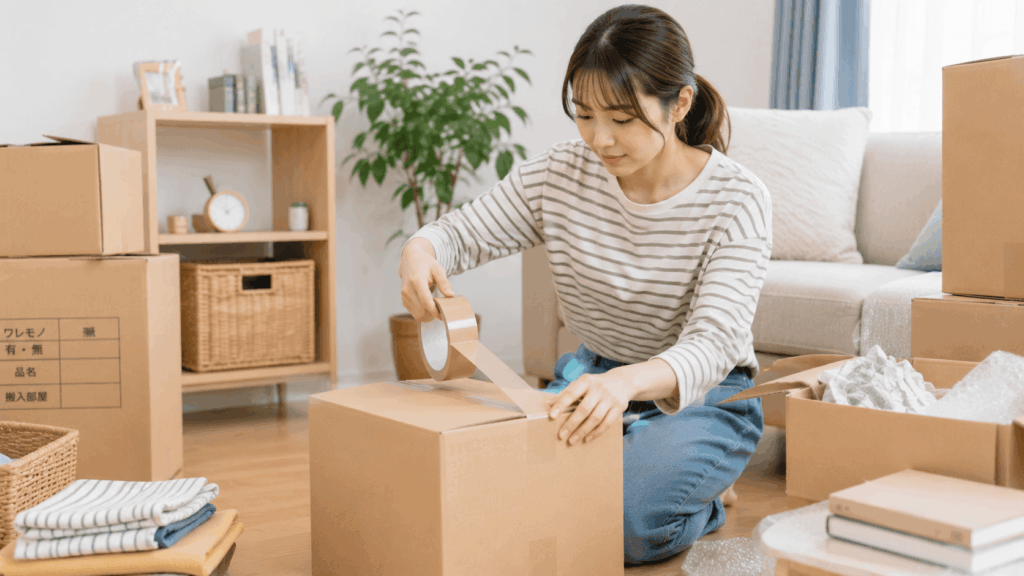 引越しの準備をする若い女性